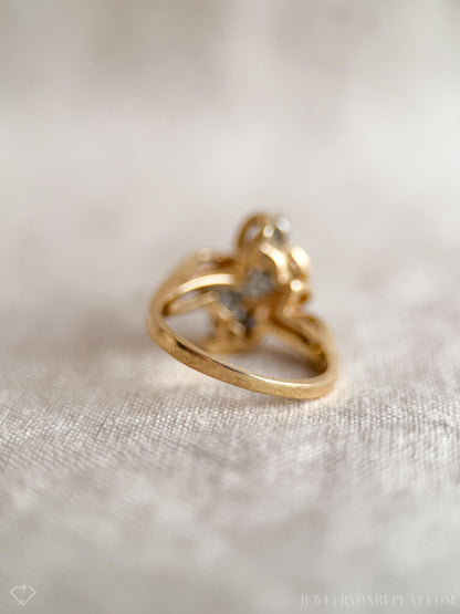 Vintage 1990s Diamond Engagement Ring, 14k Gold Cluster Style Ring, Unique Bridal Jewelry