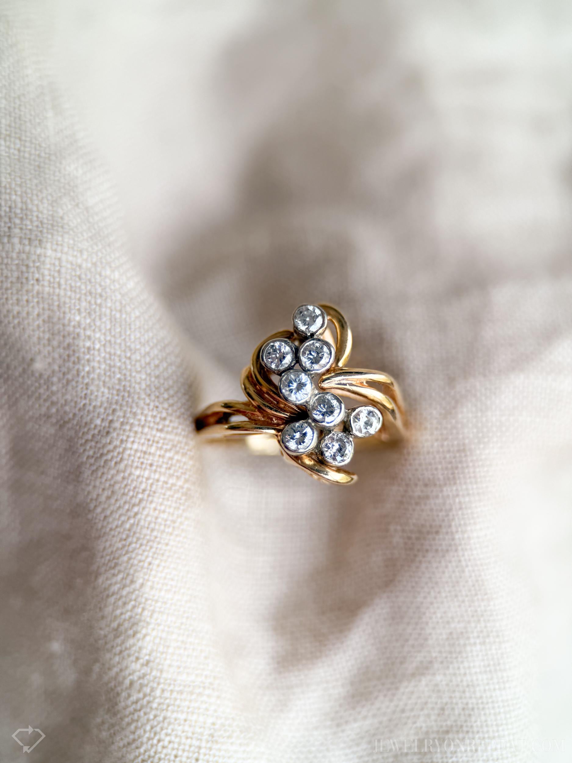 Vintage Diamond Cluster Ring in 14k Gold, Vintage Jewelry from the 1990s - Timeless, Sustainable, @JewelryOnRepeat