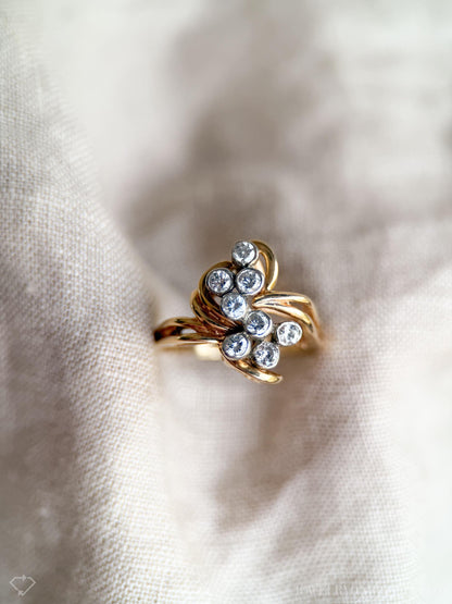 Vintage 1990s Diamond Engagement Ring, 14k Gold Cluster Style Ring, Unique Bridal Jewelry