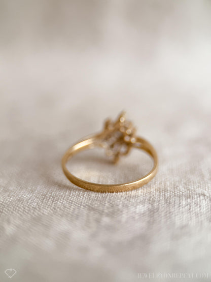 Vintage 1970s Diamond Engagement Ring, 14k Gold, Cluster Style Wedding Ring • One-of-a-kind Jewelry