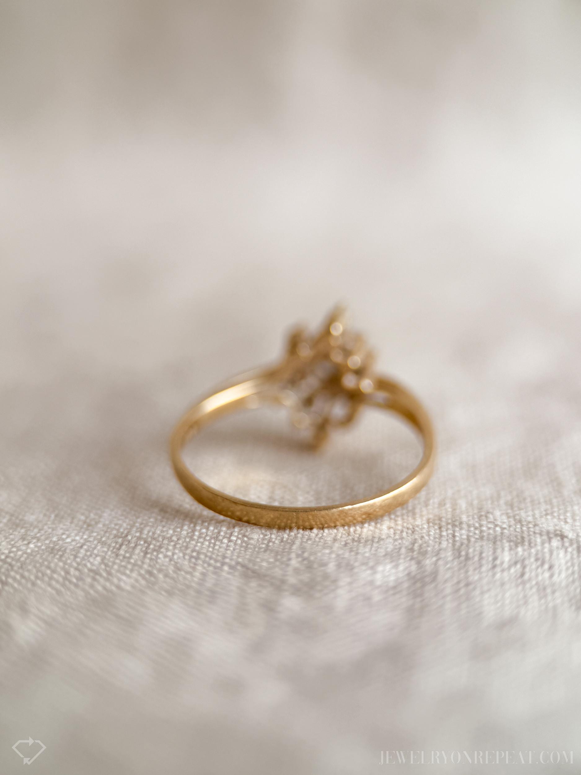 Vintage 1970s Diamond Engagement Ring, 14k Gold, Cluster Style Wedding Ring • One-of-a-kind Jewelry
