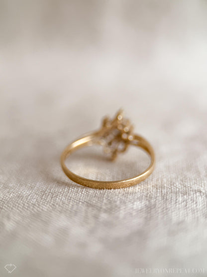 Vintage 1970s Diamond Engagement Ring, 14k Gold, Cluster Style Wedding Ring • One-of-a-kind Jewelry