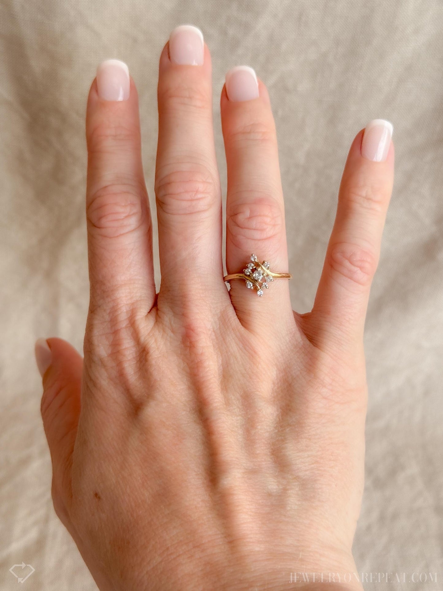 Vintage 1970s Diamond Engagement Ring, 14k Gold, Cluster Style Wedding Ring • One-of-a-kind Jewelry