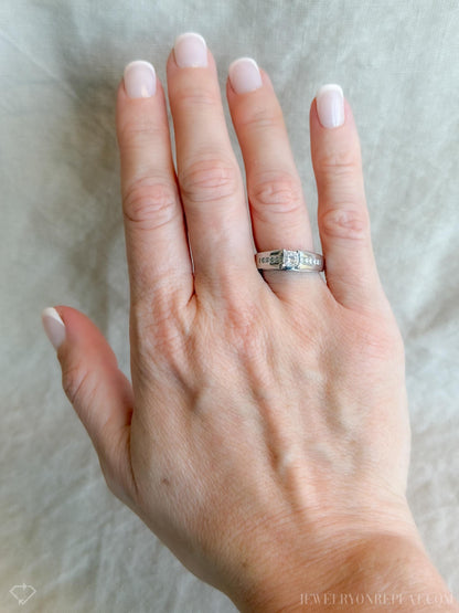 Vintage Diamond Engagement Ring, Princess Cut, 14k White Gold, 1990s Channel Set Bridal Ring