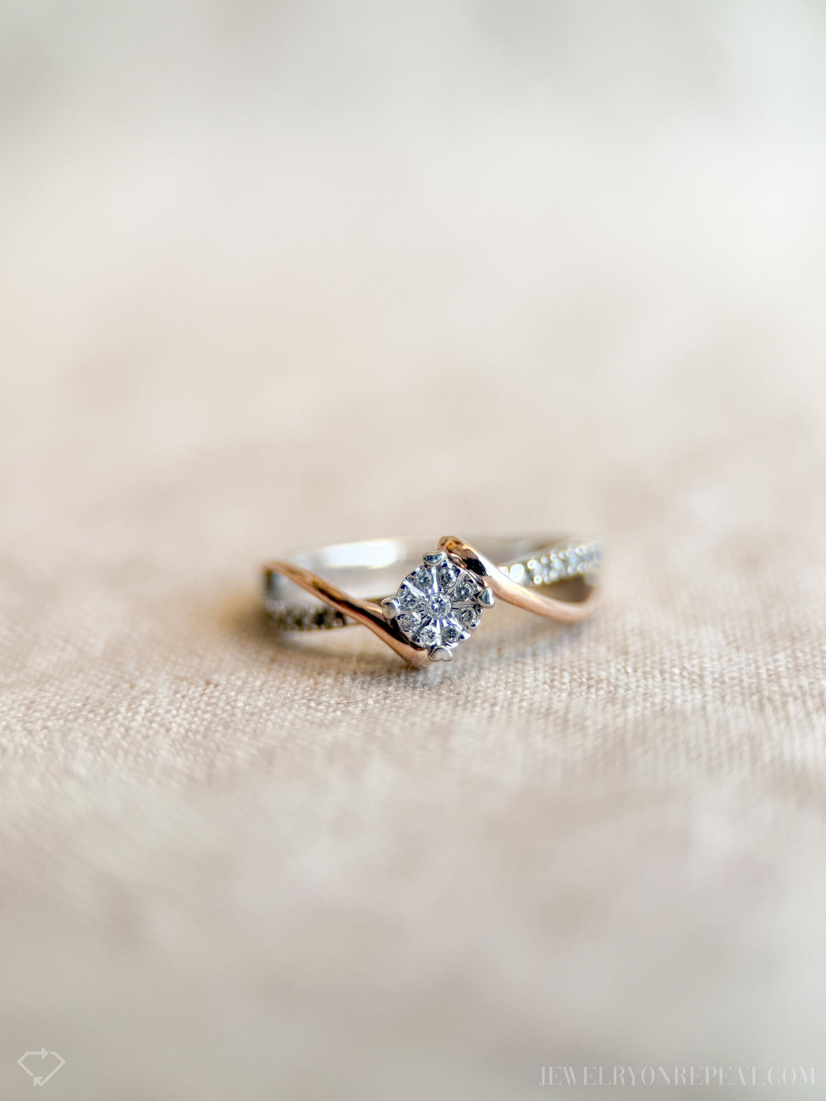 Vintage Diamond Engagement Ring, Round Cut, 10k White & Rose Gold, 2000s Infinity Bridal Ring