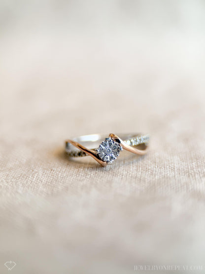 Vintage Diamond Engagement Ring, Round Cut, 10k White & Rose Gold, 2000s Infinity Bridal Ring