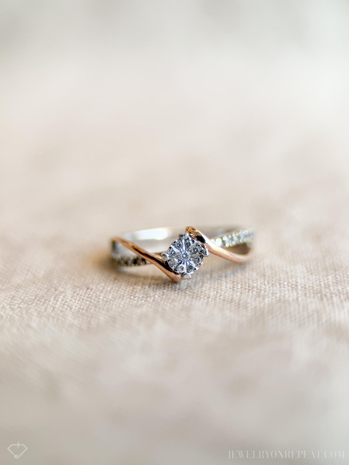 Vintage Diamond Engagement Ring, Round Cut, 10k White & Rose Gold, 2000s Infinity Bridal Ring