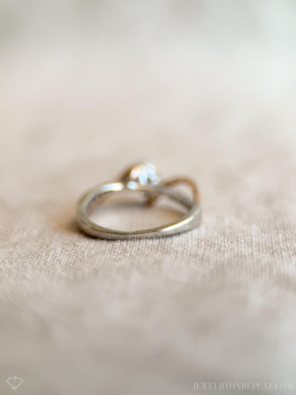 Vintage Diamond Engagement Ring, Round Cut, 10k White & Rose Gold, 2000s Infinity Bridal Ring