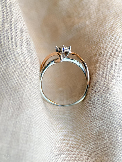 Vintage Diamond Engagement Ring, Round Cut, 10k White & Rose Gold, 2000s Infinity Bridal Ring