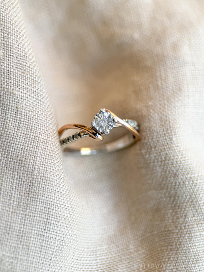 Vintage Diamond Engagement Ring, Round Cut, 10k White & Rose Gold, 2000s Infinity Bridal Ring