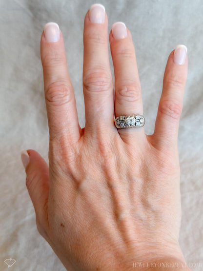 Vintage Diamond Engagement Ring, Round Cut, 14k White Gold, 1950s Mid-Century Bridal Ring