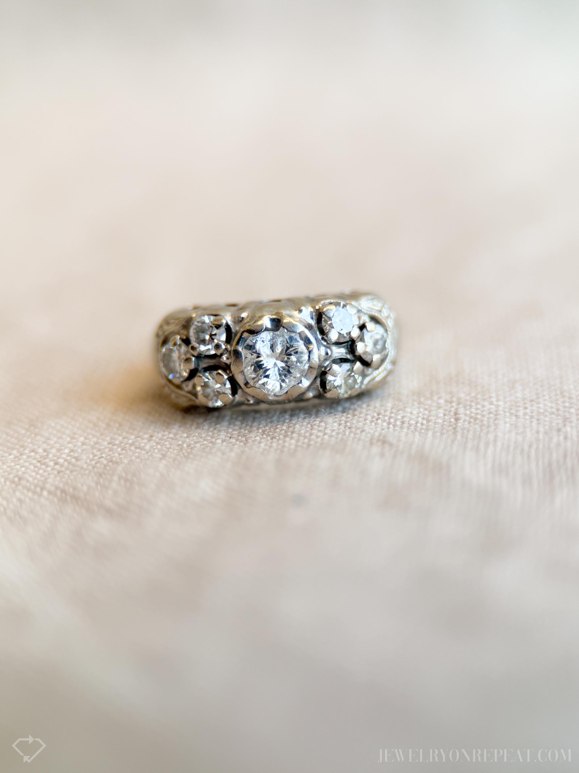 Vintage Art Deco Diamond Engagement Ring in 14k White Gold, Antique Jewelry from the 1950s - Timeless, Sustainable, @JewelryOnRepeat