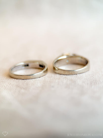Vintage Diamond Engagement & Wedding Rings, Princess Cut, 14k White Gold, Channel Band, Bridal Set