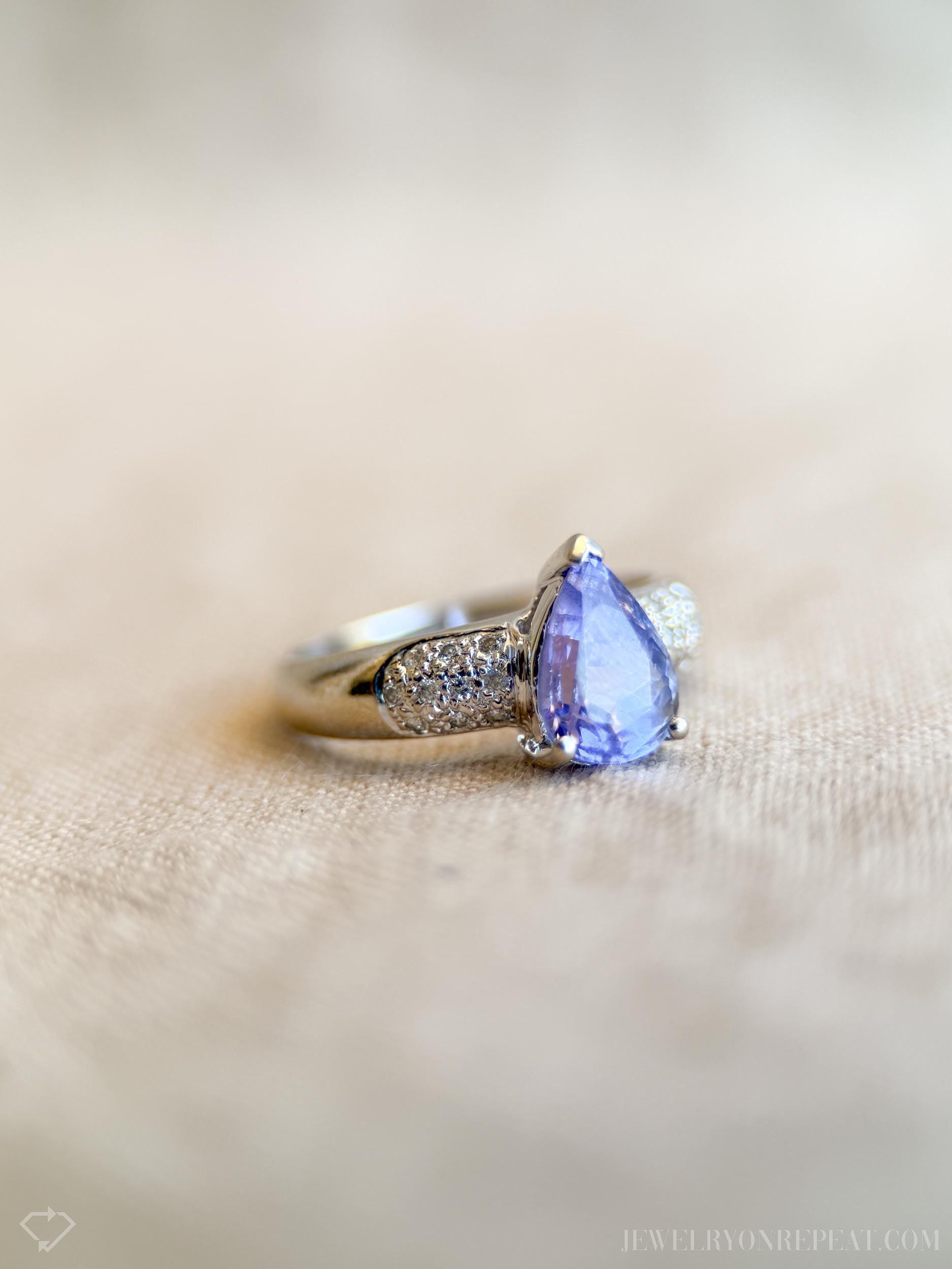 Vintage Tanzanite and Diamond Pave Gemstone Ring in 14k White Gold, Vintage Jewelry from the 1990s - Timeless, Sustainable, @JewelryOnRepeat