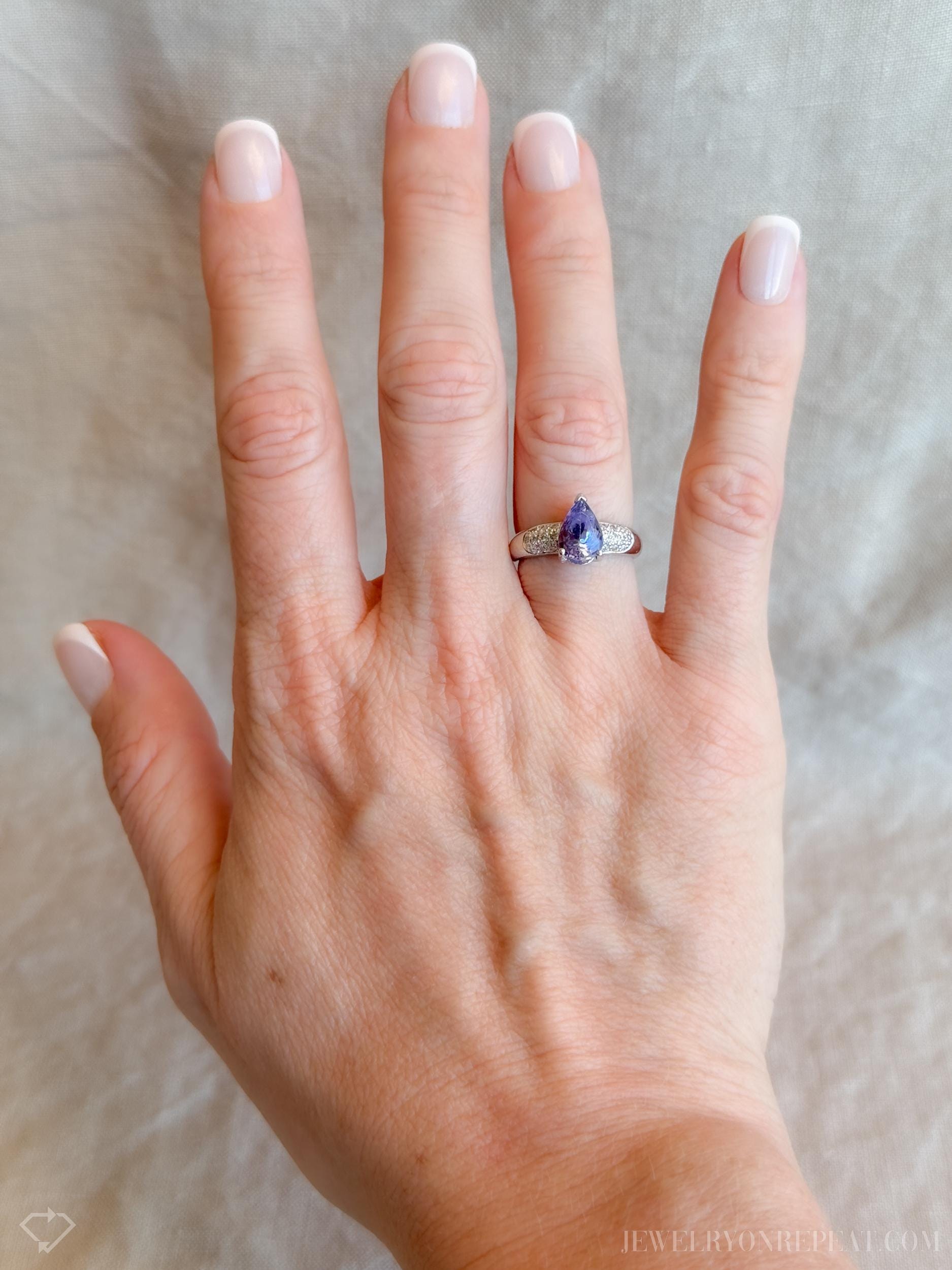Vintage Tanzanite and Diamond Pave Gemstone Ring in 14k White Gold, Vintage Jewelry from the 1990s - Timeless, Sustainable, @JewelryOnRepeat