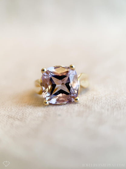 Vintage Cushion Cut Amethyst Ring 14k Gold, Purple Pink Solitaire Engagement Ring