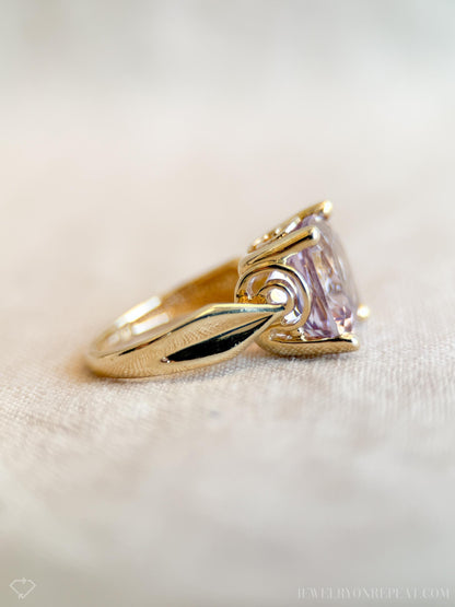 Vintage Cushion Cut Amethyst Ring 14k Gold, Purple Pink Solitaire Engagement Ring
