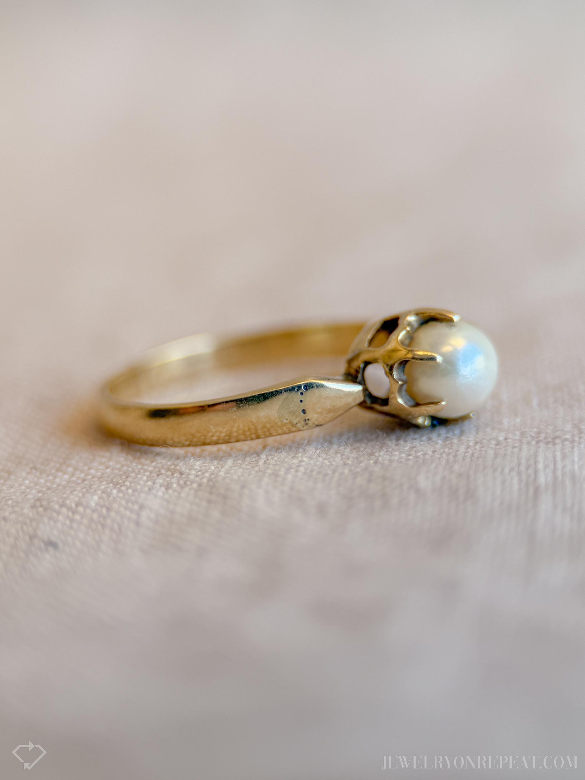 Vintage Pearl Solitaire Engagement Ring in 14k Gold, Antique Jewelry from the 1950s- Timeless, Sustainable, @JewelryOnRepeat