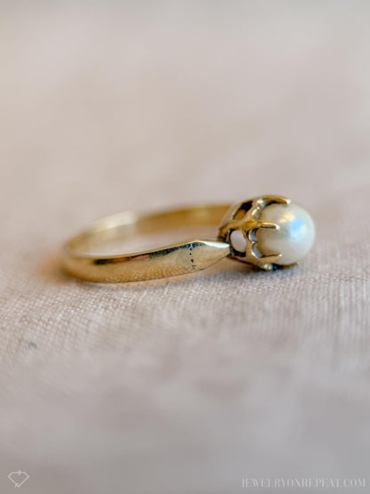Vintage Pearl Engagement Ring, 14k Gold, 1950s Mid-Century Alternative Bridal Ring