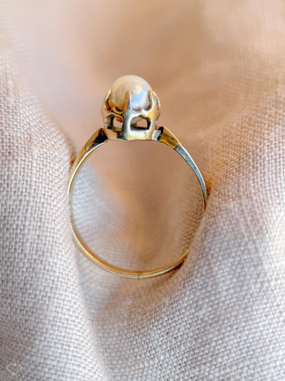Vintage Pearl Engagement Ring, 14k Gold, 1950s Mid-Century Alternative Bridal Ring