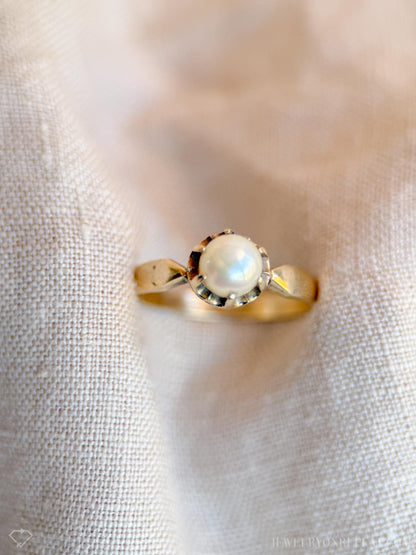 Vintage Pearl Engagement Ring, 14k Gold, 1950s Mid-Century Alternative Bridal Ring