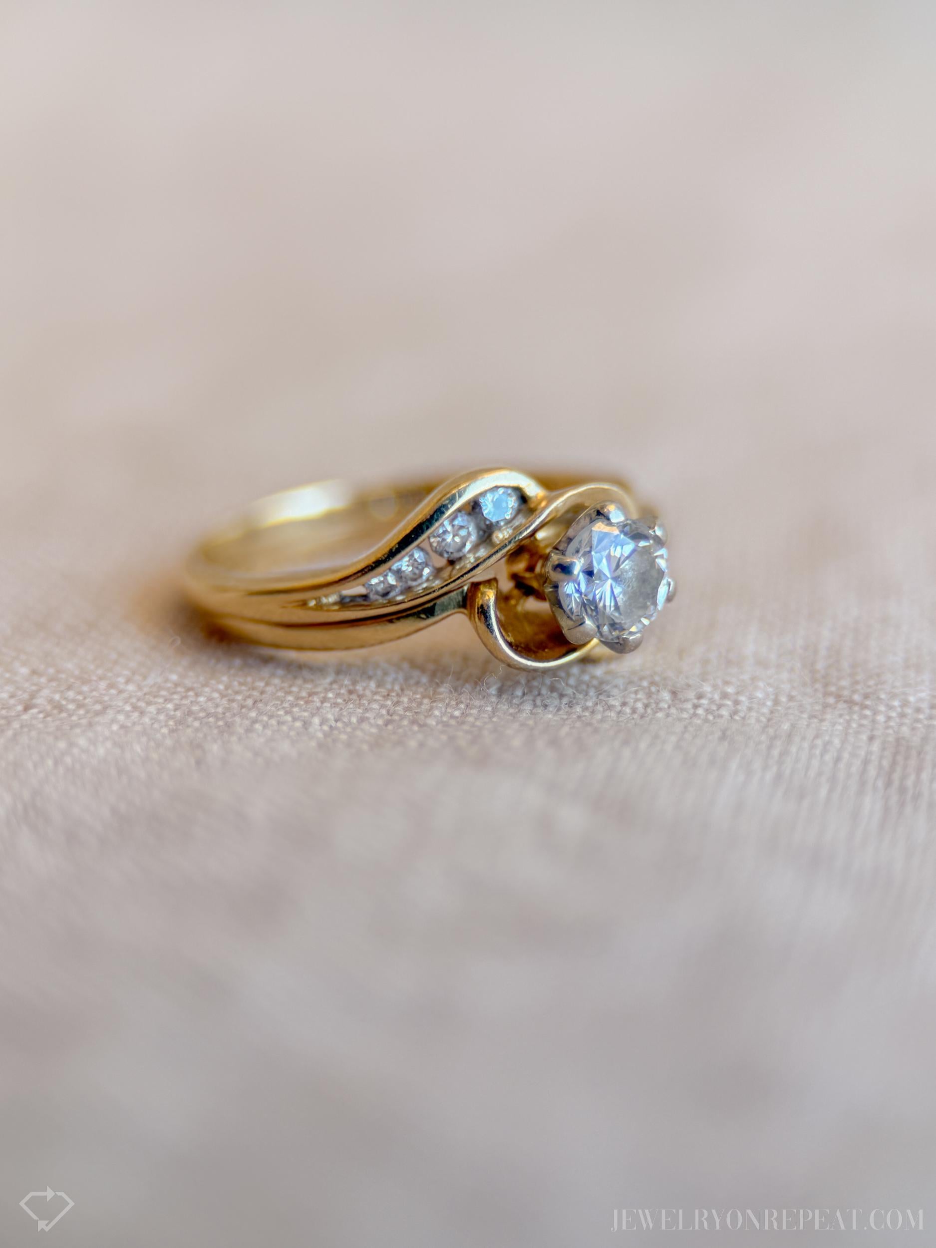 Vintage Diamond Bridal Set, Engagement Ring and Wedding Band in 14k Gold, Retro 1990s Jewelry - Timeless, @JewelryOnRepeat