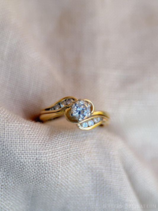 Vintage Diamond Bridal Set, Engagement Ring and Wedding Band in 14k Gold, Retro 1990s Jewelry - Timeless, @JewelryOnRepeat