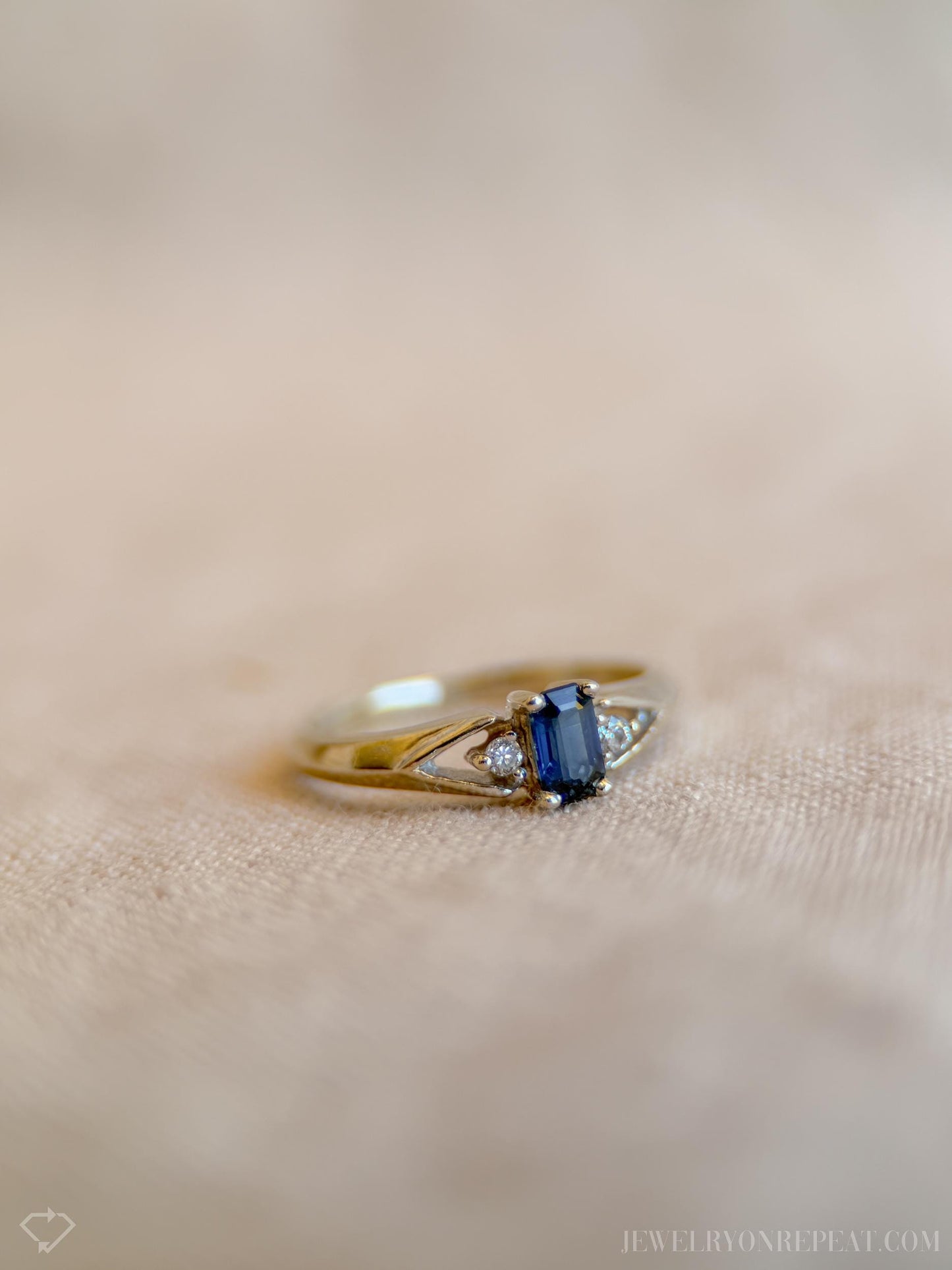 Vintage Emerald Cut Blue Sapphire Ring in 14k White Gold, Retro Jewelry from the 1990s - Timeless, Sustainable, @JewelryOnRepeat