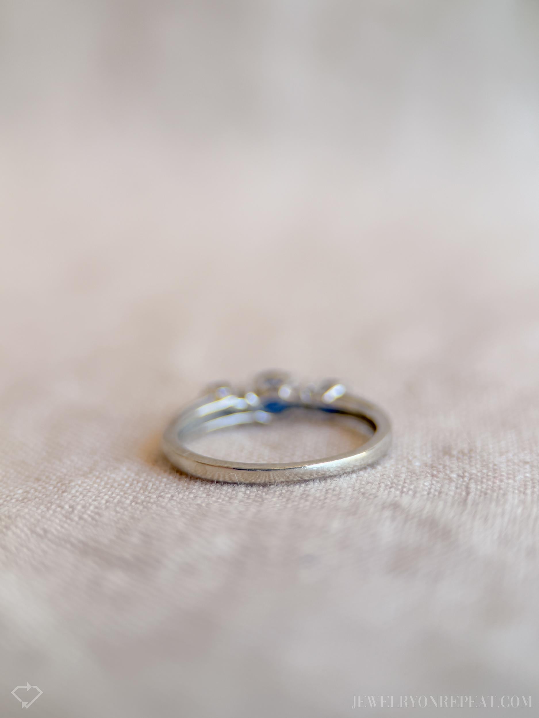 Vintage Three Stone Blue Sapphire Ring in 14k White Gold, Retro Jewelry from the 1990s - Timeless, Sustainable, @JewelryOnRepeat