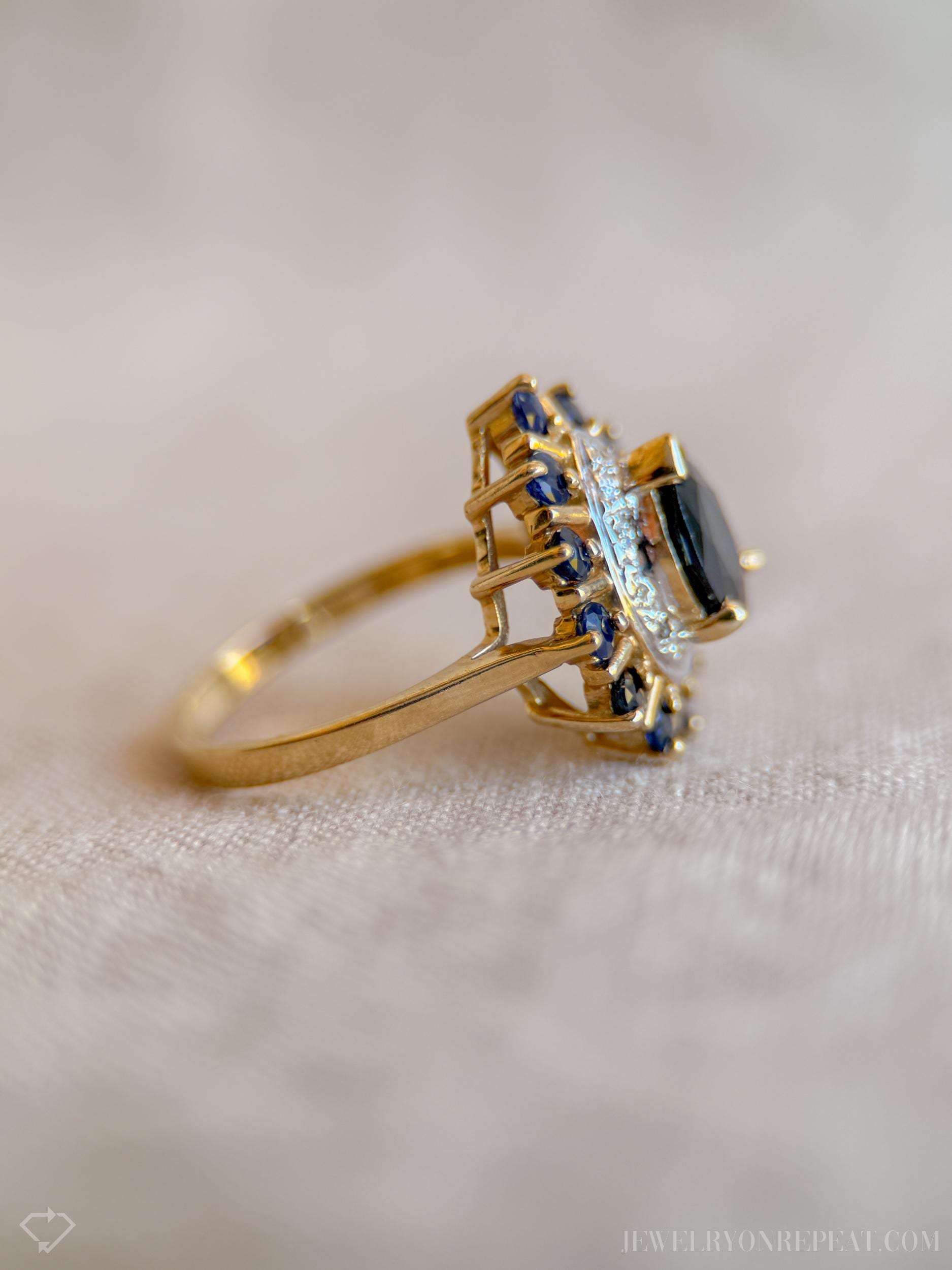 Vintage 1990s Pear Cut Sapphire & Diamond Ring, 10k Gold