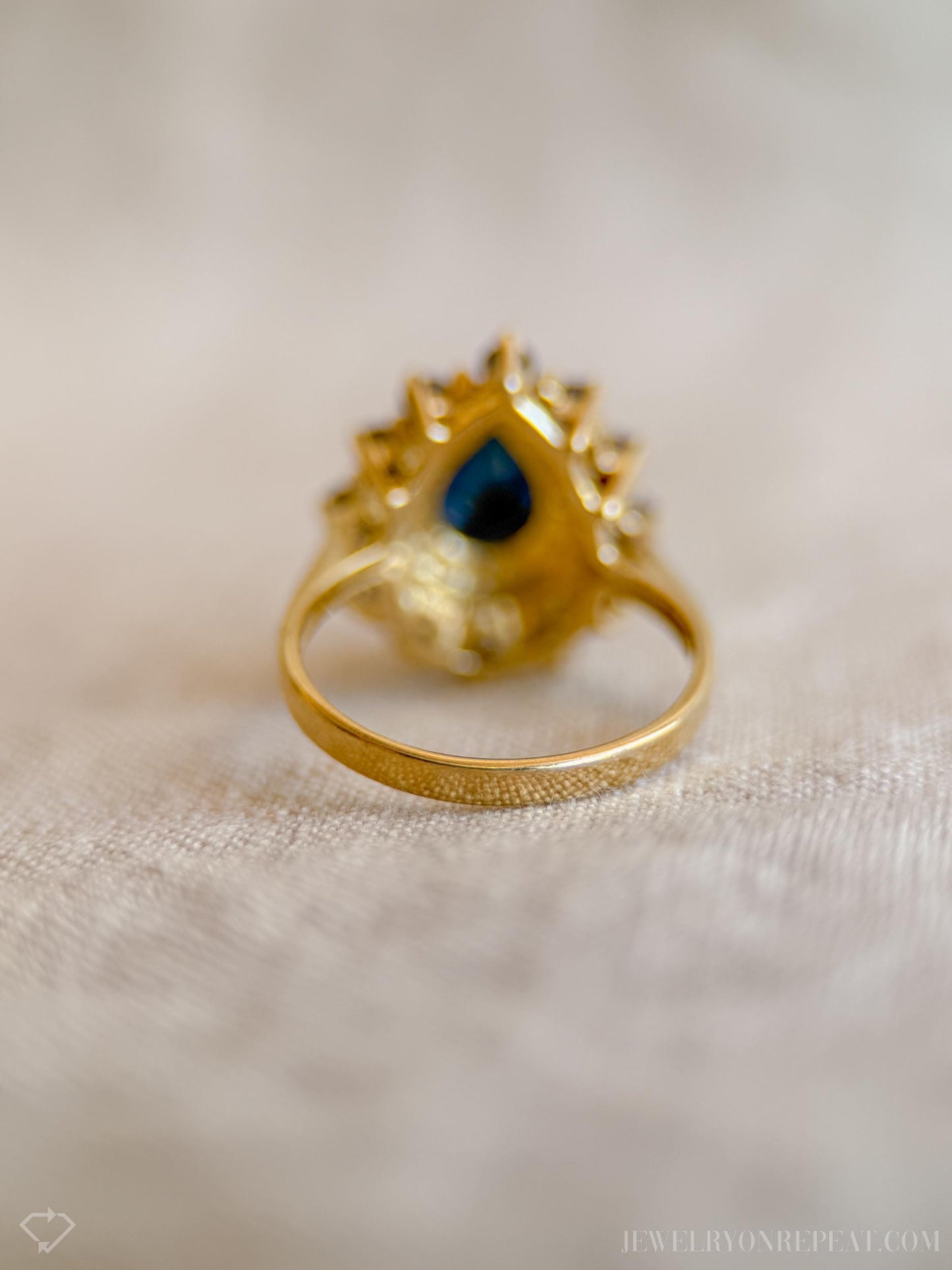 Vintage 1990s Pear Cut Sapphire & Diamond Ring, 10k Gold