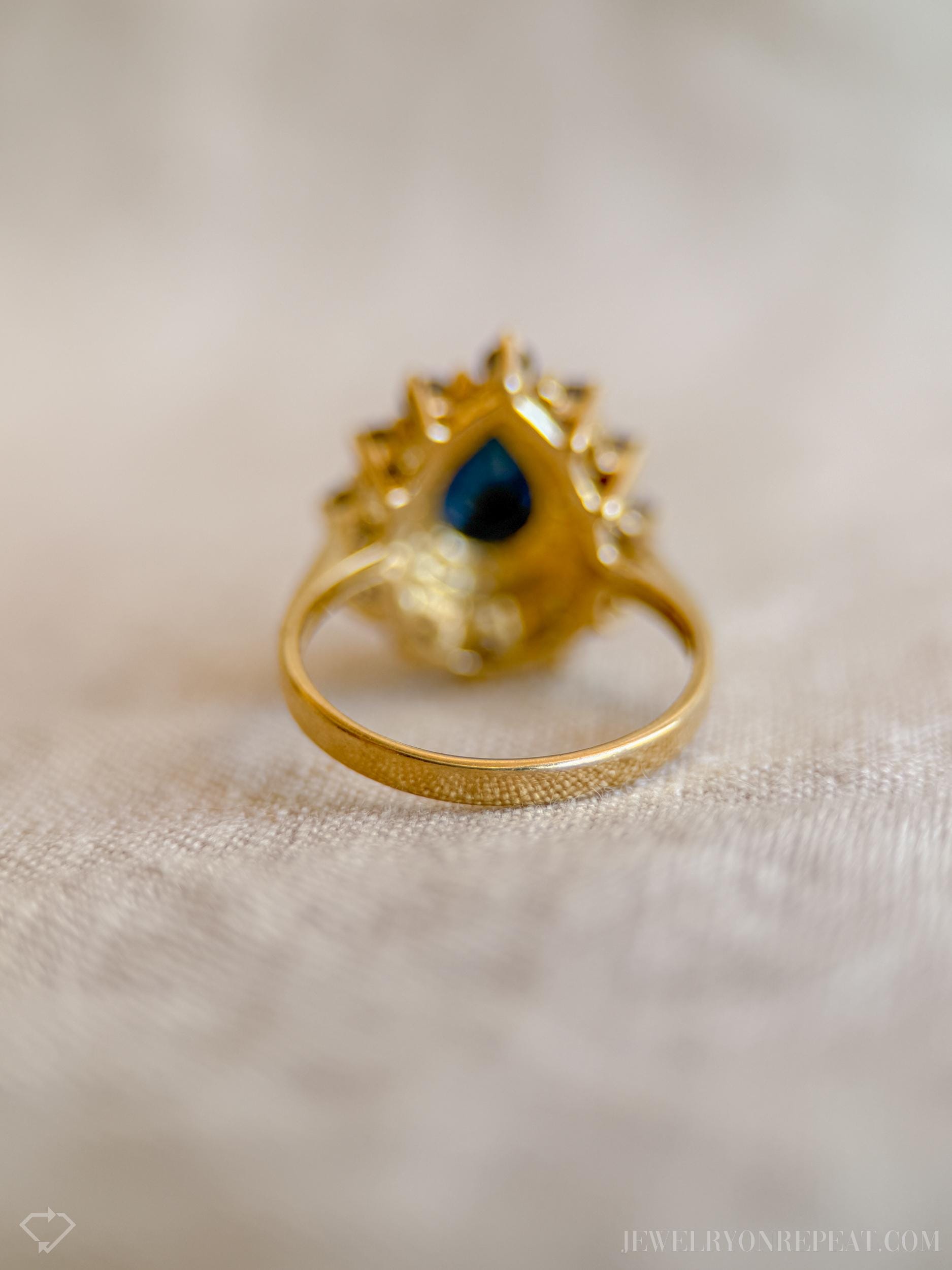Vintage 1990s Pear Cut Sapphire & Diamond Ring, 10k Gold