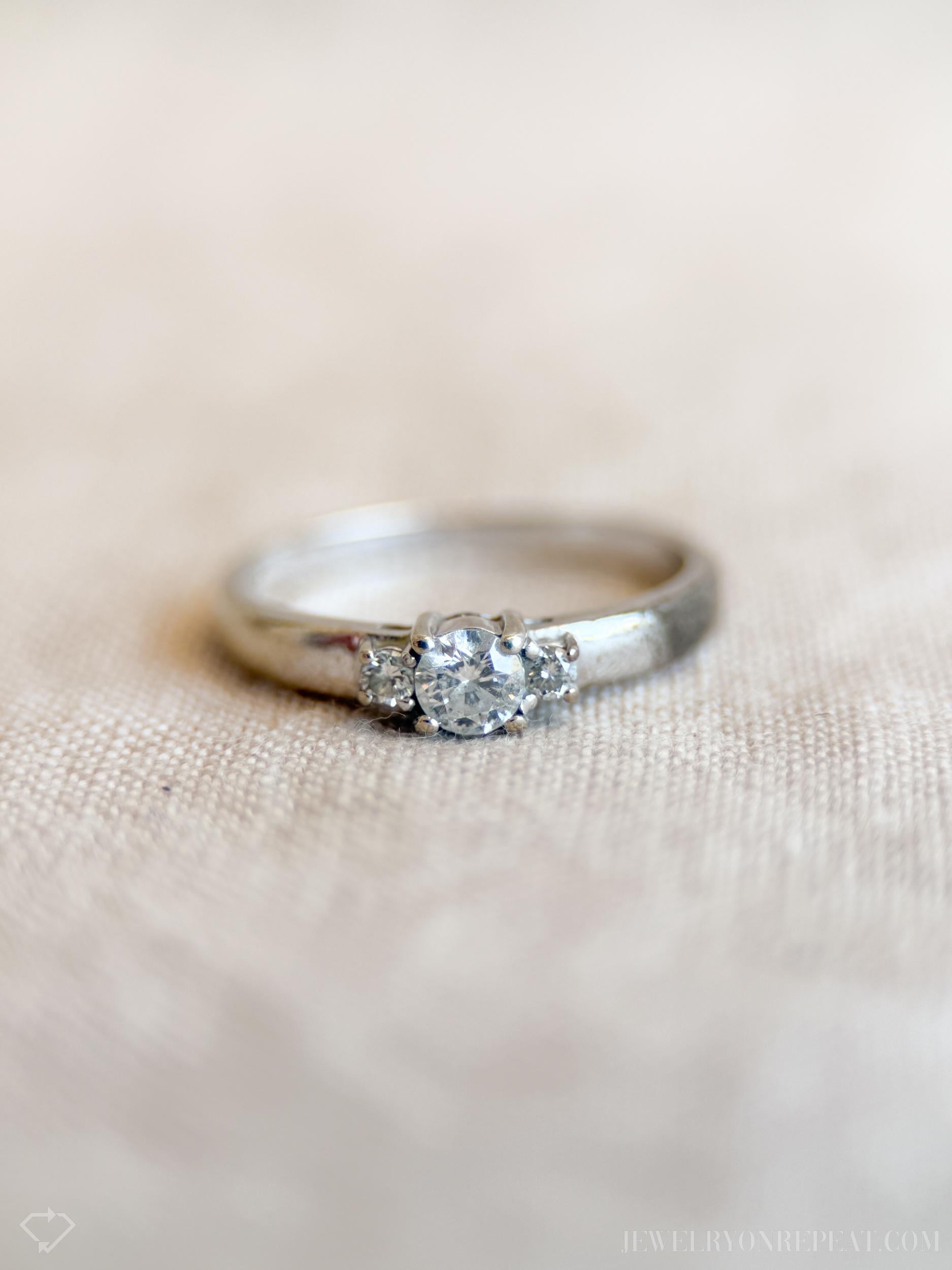 Vintage Three Stone Diamond Engagement Ring in 14k White Gold, Retro Jewelry from the 1990s - Timeless, Sustainable, @JewelryOnRepeat