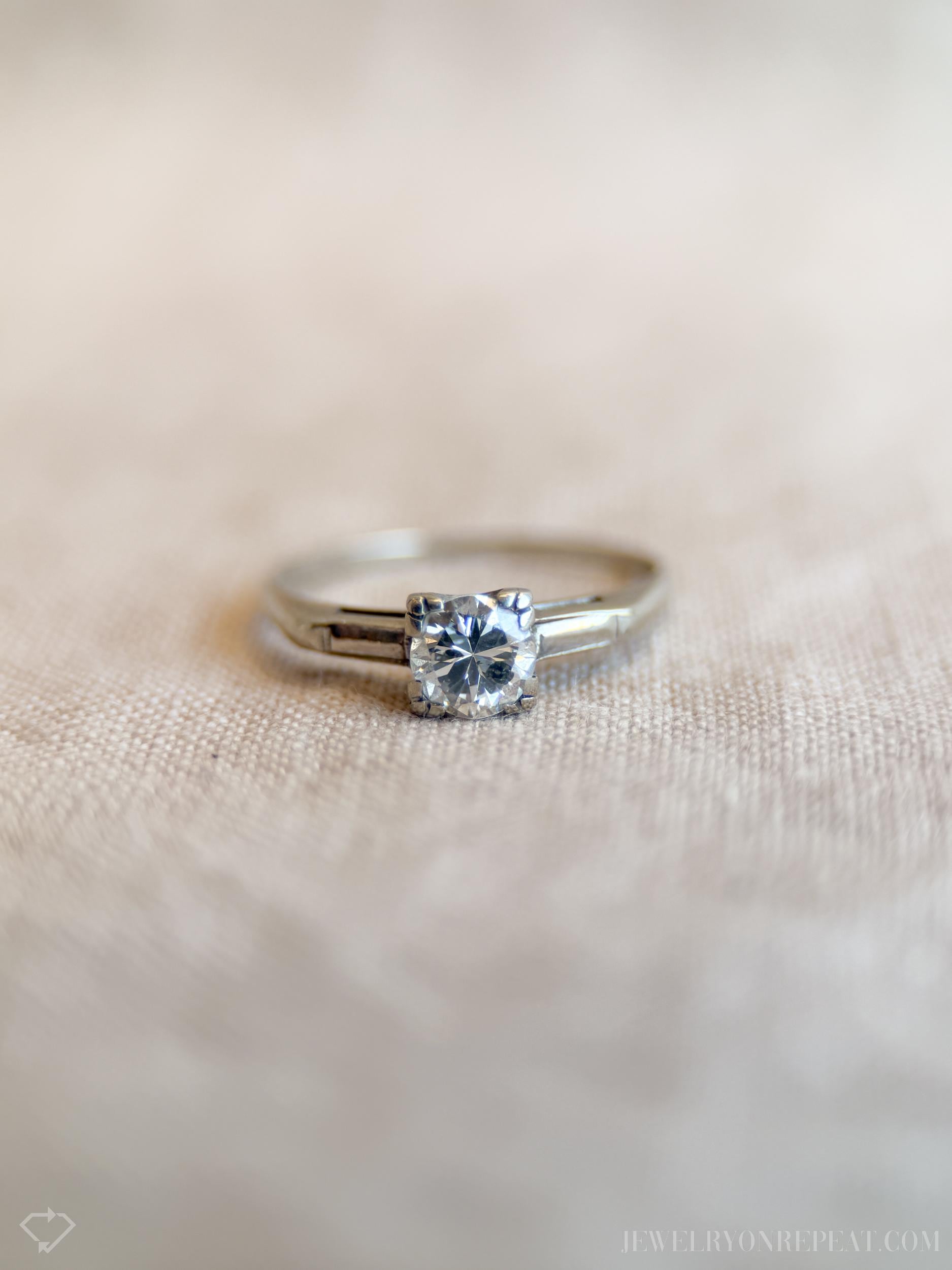 Vintage Art Deco Diamond Solitaire Engagement Ring in 14k Gold, Antique Jewelry from the 1950s - Timeless, Sustainable, @JewelryOnRepeat