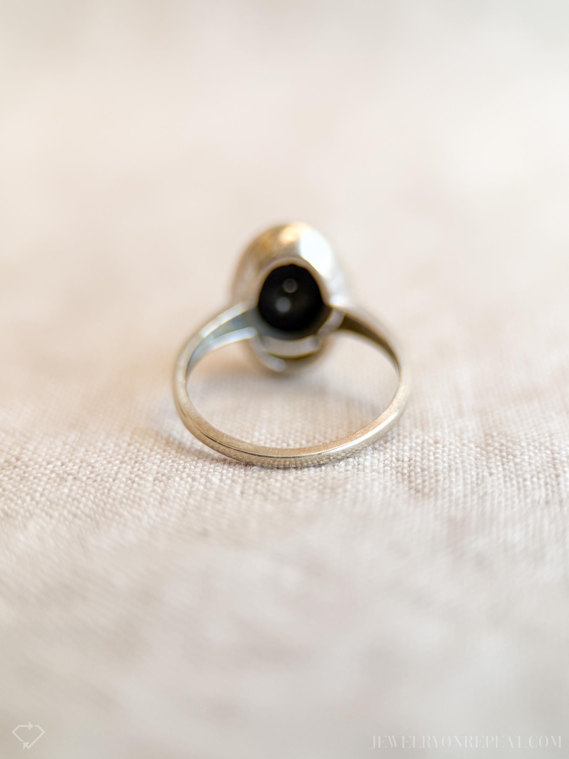 Vintage Onyx and Diamond Ring in 14k White Gold, Antique Jewelry from the 1940s - Timeless, Sustainable, @JewelryOnRepeat