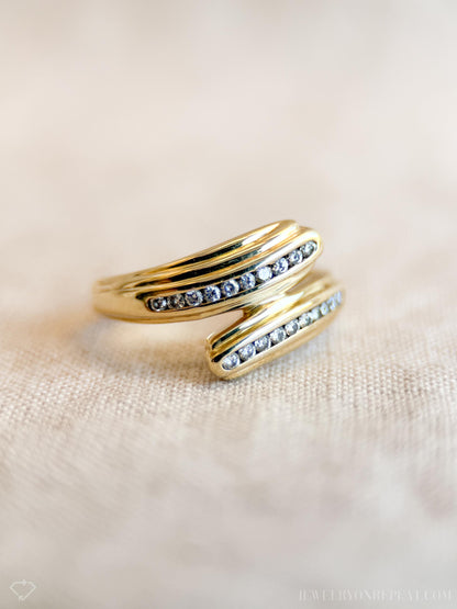 Vintage Diamond Wedding Band, 14k Gold, Anniversary Ring, Channel Set Bypass Band