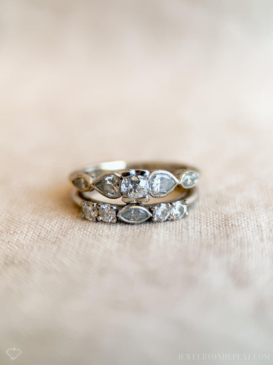Vintage Diamond Filigree Bridal Set, Engagement Ring and Wedding Band in 14k White Gold - Timeless, Sustainable @JewelryOnRepeat