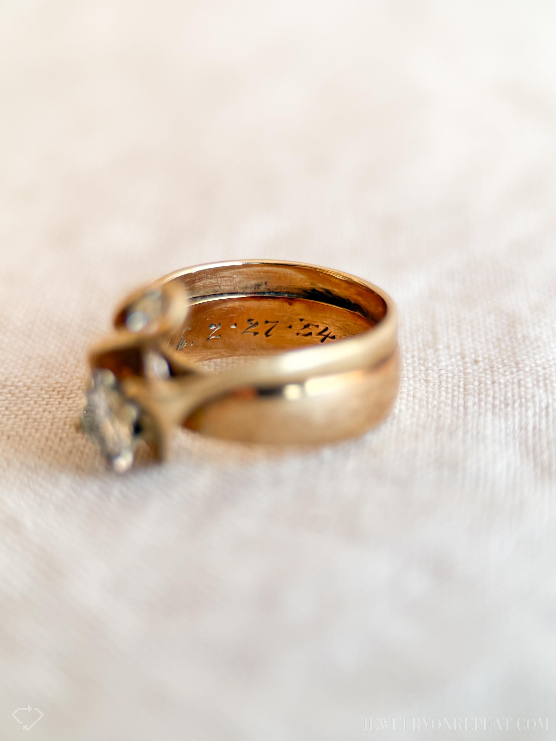 Vintage Diamond Bridal Set Freeform Engagement Ring and Wedding Band in 14k Gold, Antique 1930s Jewelry - Timeless, @JewelryOnRepeat