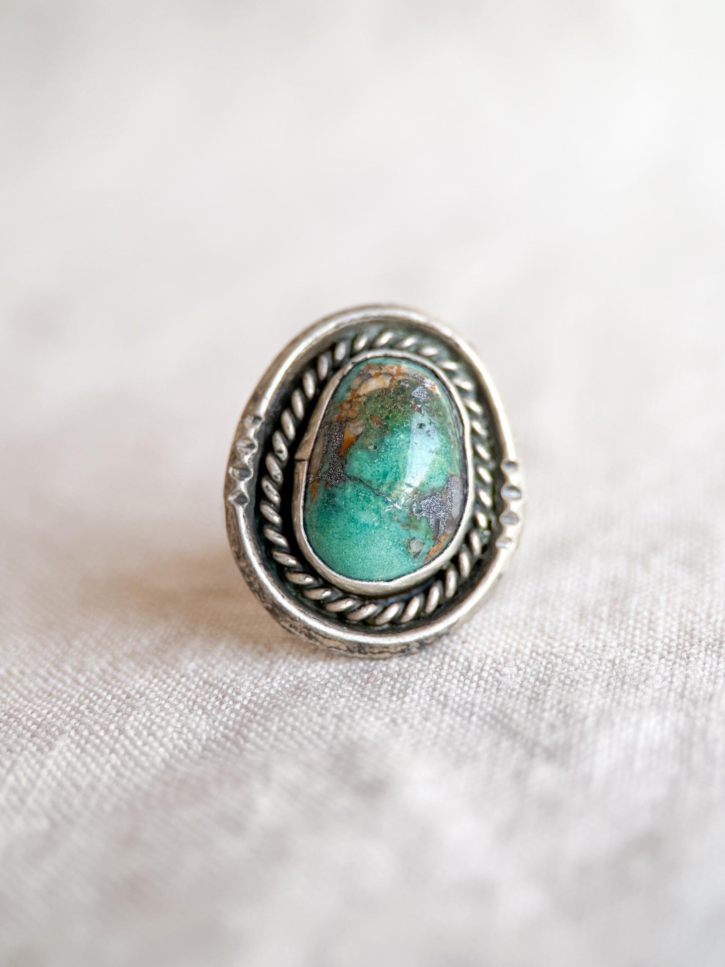 Vintage Sterling Silver Turquoise Teardrop Ring, Boho Statement Jewelry
