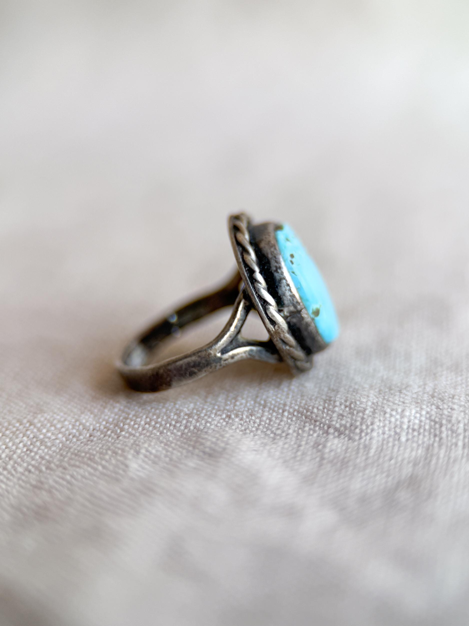 Vintage Sterling Silver Oval Turquoise Statement Ring, Boho Artisan Jewelry