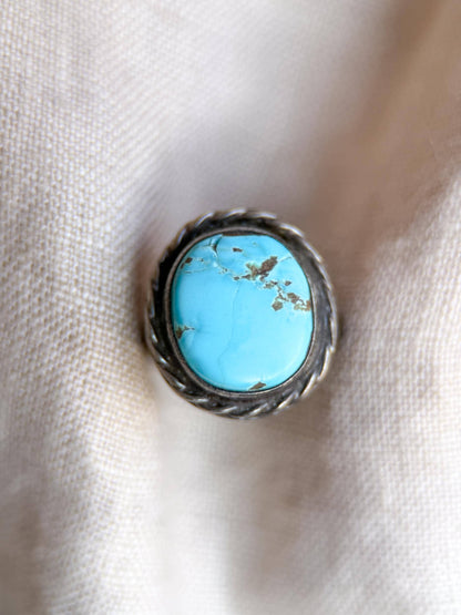Vintage Sterling Silver Oval Turquoise Statement Ring, Boho Artisan Jewelry