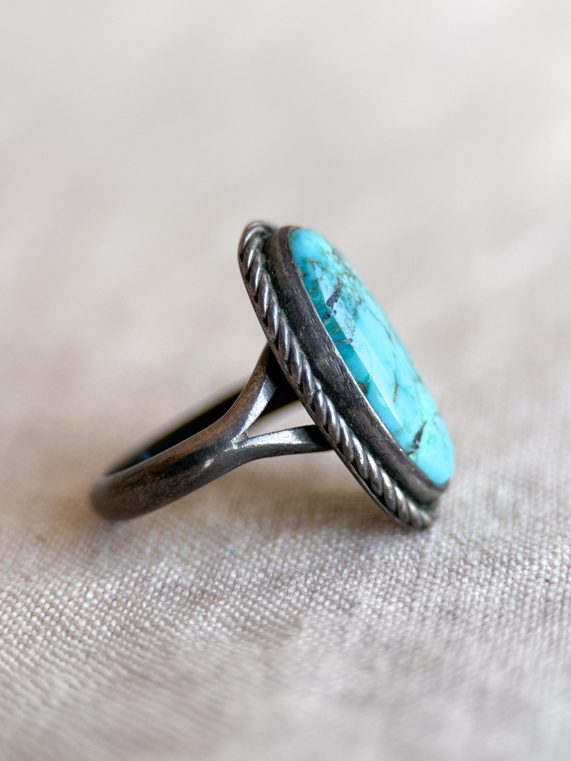 Sterling Silver Turquoise Ring, Native American Boho Statement Ring, Vintage Artisan Southwestern Jewelry - @JewelryonRepeat