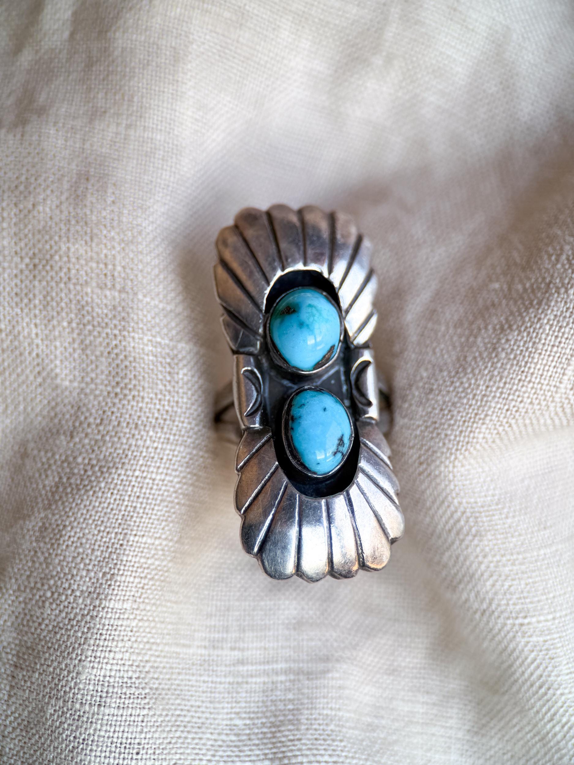 Sterling Silver Turquoise Ring, Native American Boho Statement Ring, Vintage Artisan Southwestern Jewelry - @JewelryonRepeat