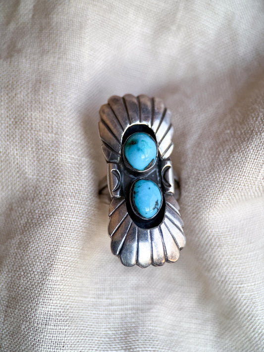 Sterling Silver Turquoise Ring, Native American Boho Statement Ring, Vintage Artisan Southwestern Jewelry - @JewelryonRepeat