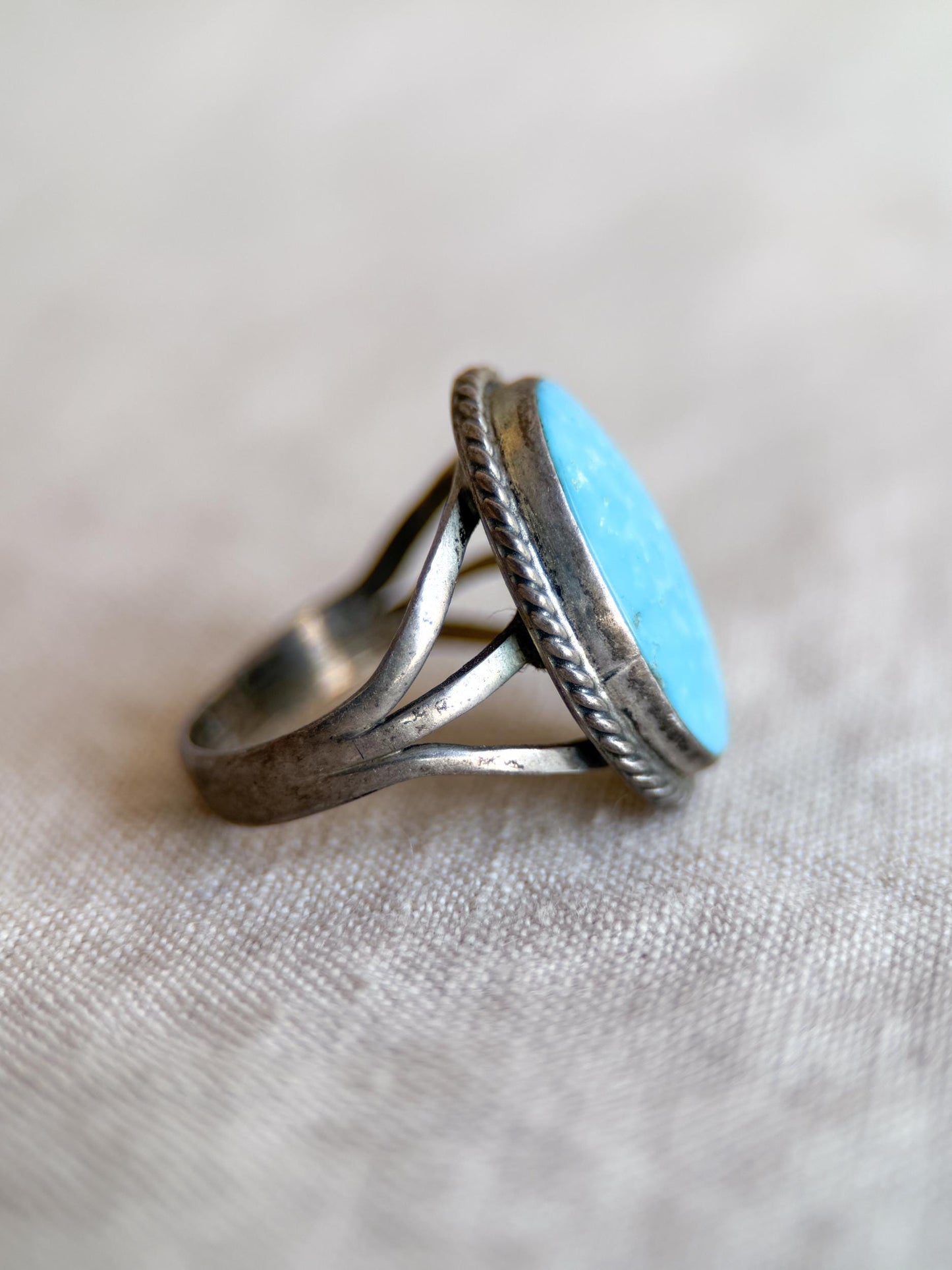 Vintage Turquoise Sterling Silver Oval Statement Ring, Boho Artisan Jewelry