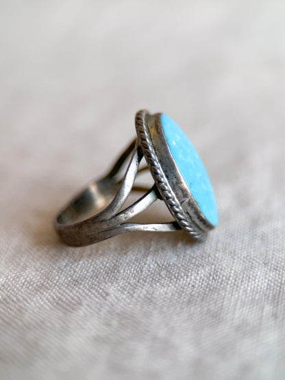 Vintage Turquoise Sterling Silver Oval Statement Ring, Boho Artisan Jewelry