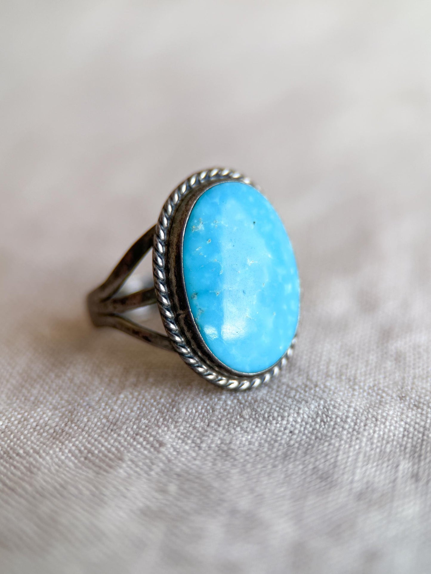 Vintage Turquoise Sterling Silver Oval Statement Ring, Boho Artisan Jewelry