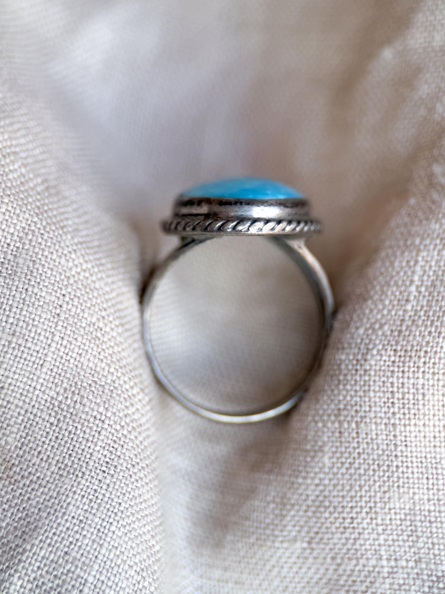 Vintage Turquoise Sterling Silver Oval Statement Ring, Boho Artisan Jewelry
