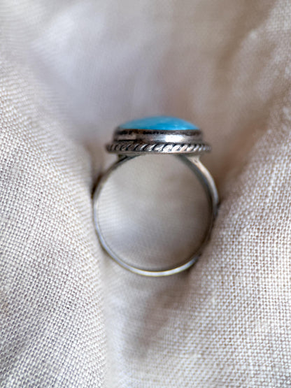 Vintage Turquoise Sterling Silver Oval Statement Ring, Boho Artisan Jewelry