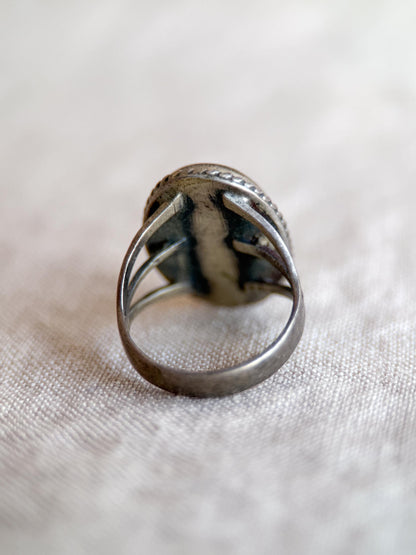 Vintage Turquoise Sterling Silver Oval Statement Ring, Boho Artisan Jewelry